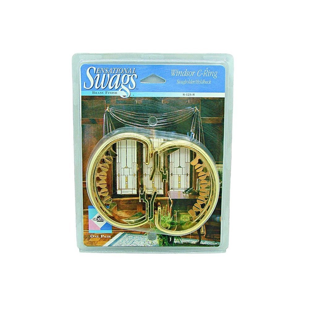 Graber Sensational Curtain Drape Swags Gold Brass Finish Windsor C-Ring One Pair